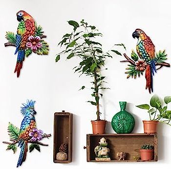 Amazon : J Fly Parrot Tropical Wall Art Decor Metal Bird Wall Decor  Outdoor Decorations For Patio Wall Fence Garden Home Kitchen Balcony Tropical  Bird Macaw Wall Sculpture Hanging For Indoor Outdoor : With Regard To Recent Parrot Tropical Wall Art (View 12 of 15)