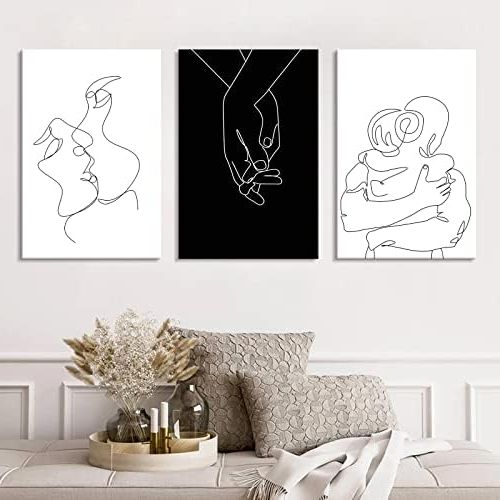 Amazon: Minimalist Black And White Canvas Wall Art Love Painting For  Couples Bedroom Line Drawing Art Poster Prints Framed Artwork Pictures  Bathroom Living Room Wall Decor Ready To Hang: Posters & Prints Pertaining To Well Known Black Minimalist Wall Art (View 3 of 15)
