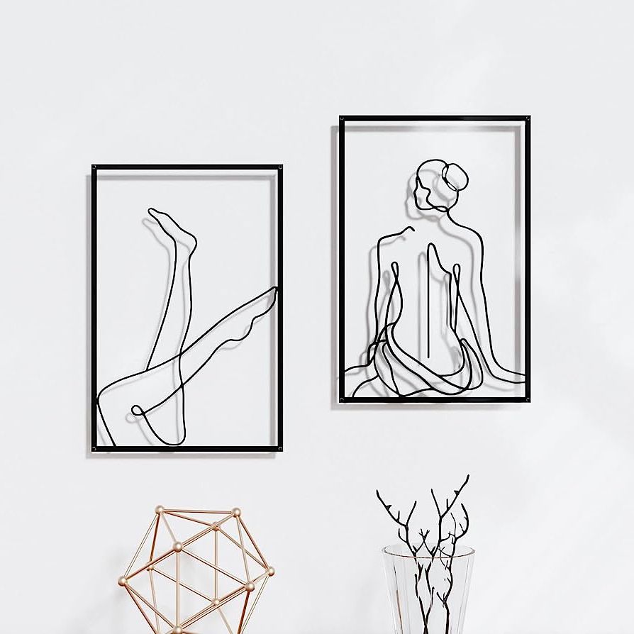 Amazon: Minimalist Metal Wall Decor,large Modern Wall Art Set Real Metal  Wall Decor,abstract Female Single Line Minimalist Decor Metal,home Hanging  Decor Wall Sculptures Accents For Bedroom Living Room : Home & Kitchen With Regard To Most Popular Large Single Line Metal Wall Art (View 13 of 15)
