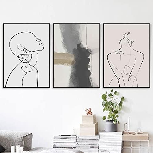 Amazon: Modern Line Painting Abstract Line Wall Art Abstract Sketch Art  Women Outline Poster Black And White Abstract Print Woman Silhouette Poster  Minimalist Line Art Black And Beige Art 16x24inchx3 No Frame : Inside Favorite Abstract Silhouette Wall Sculptures (View 4 of 15)