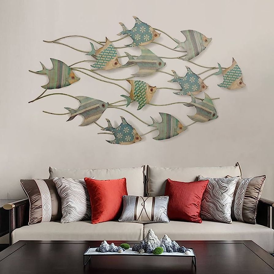 Amazon: Pge Coastal Ocean Metal Fish Wall Art Decor, 3d Sea Fishes  Ornaments, Nautical Wrought Iron Wall Hanging Sculpture Decor, For  Restaurant, Bar, Cafe, Home, Office : Home & Kitchen With Regard To Widely Used Metal Coastal Ocean Wall Art (View 8 of 15)