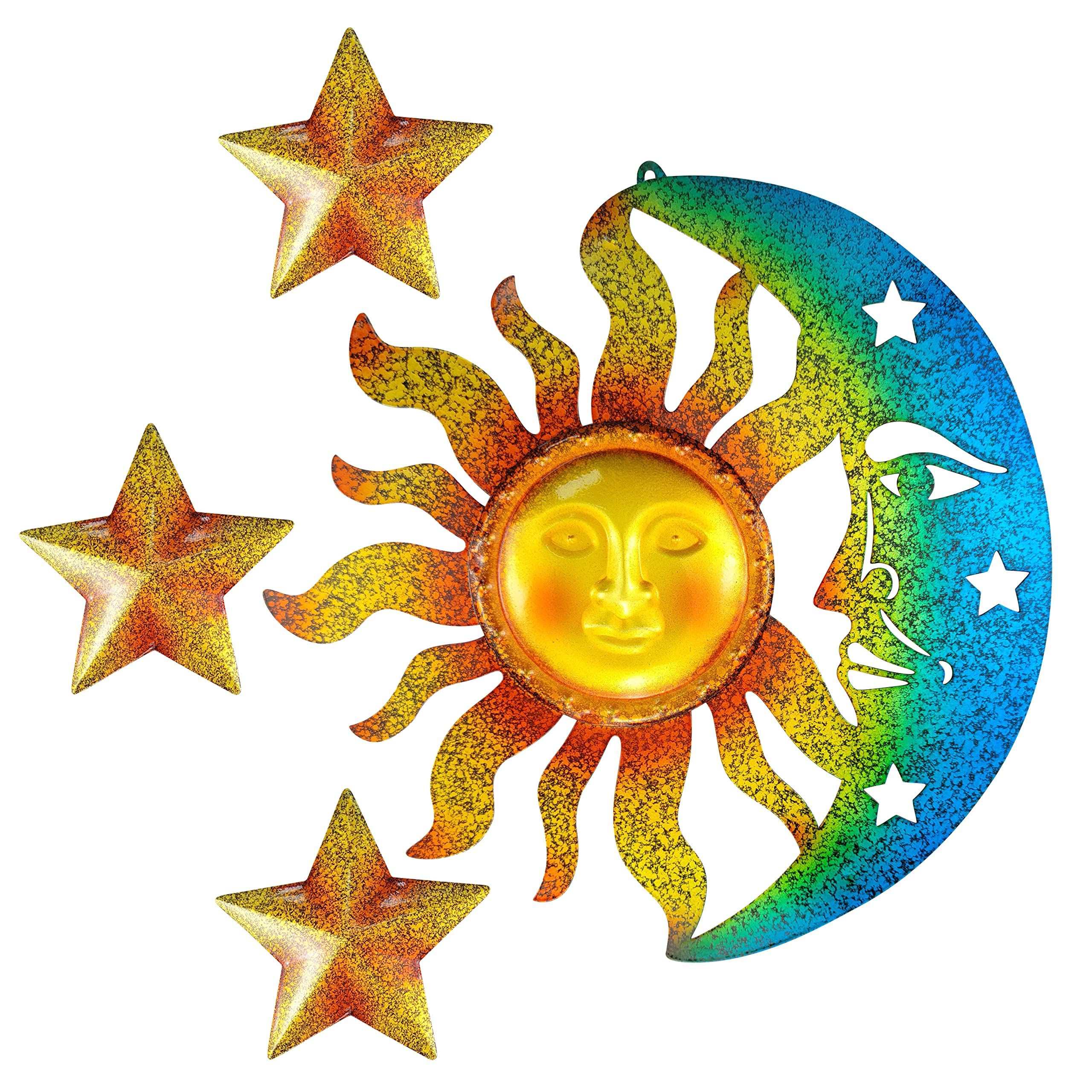 Amazon: Sun Moon Star Wall Art Sculpture Decor – 4 Pcs Large Metal Sun  And Moon Wall Art Outdoor Sun Moon Wall Hanging Decor Artistic Sun Face  Decor With Star Decors, Metal In Fashionable Sun Moon Star Wall Art (Photo 2 of 15)