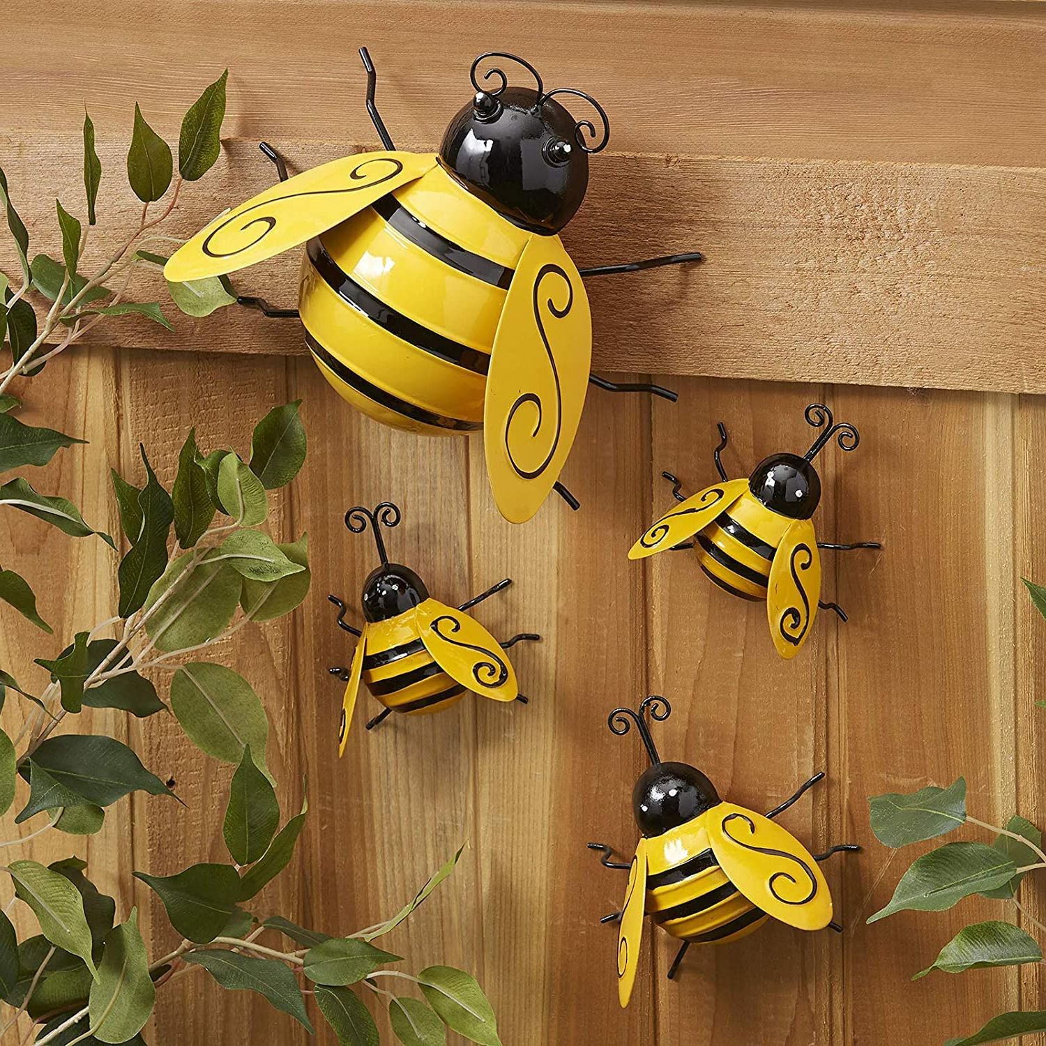 Amazon: Yungeln Metal Wall Art, 4pcs Bumble Bee Decor, 3d Iron Art  Sculpture Hanging Decorations For Outdoor Home Garden : Patio, Lawn & Garden With Popular Iron Outdoor Hanging Wall Art (View 11 of 15)