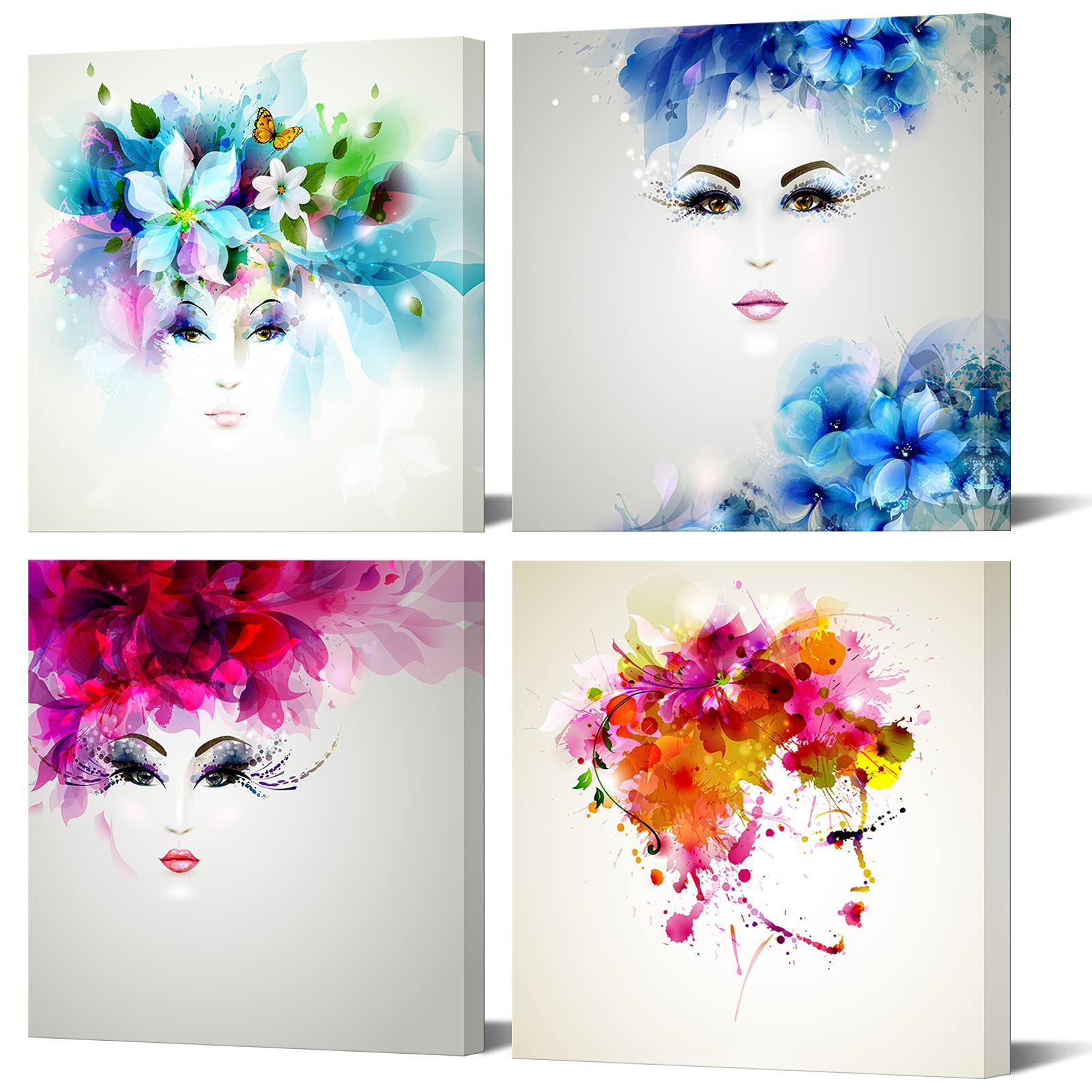Best And Newest Amazon: Levvarts Creative Abstract Women Face Canvas Prints,beautiful  Flowers And Butterflies In Girl Hair Wall Art,gallery Wrap Artwork Ready To  Hang,modern Home Wall Decor: Posters & Prints Intended For Women Face Wall Art (Photo 15 of 15)