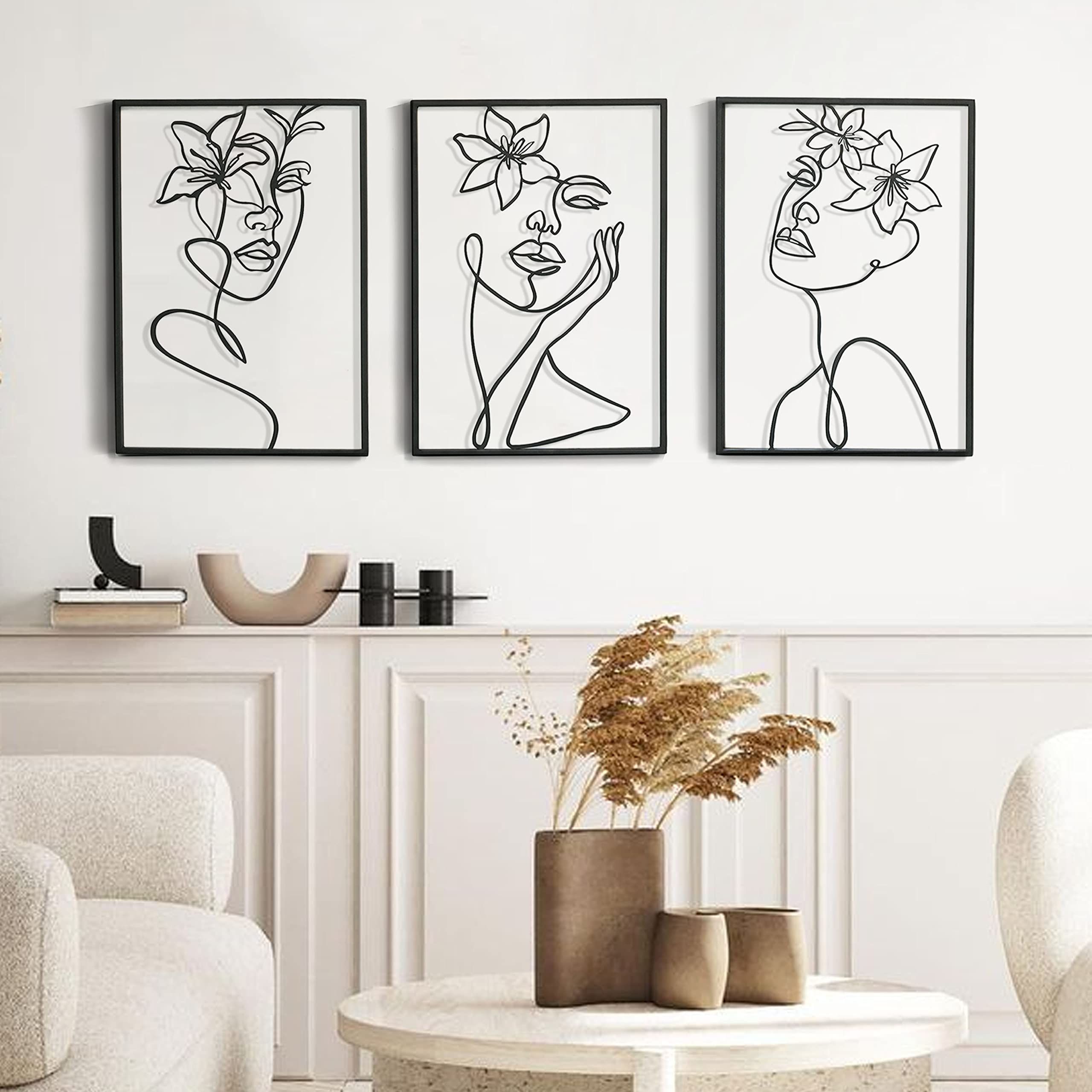 Best And Newest Amazon: Remenna Minimalist Decor Aesthetic Wall Art Decor Modern  Abstract One Line Women Body Face Art Large Metal Wall Decor For Living  Room Bedroom Bathroom Set Of 3 (black) : Home & Inside Aesthetic Wall Art (View 2 of 15)