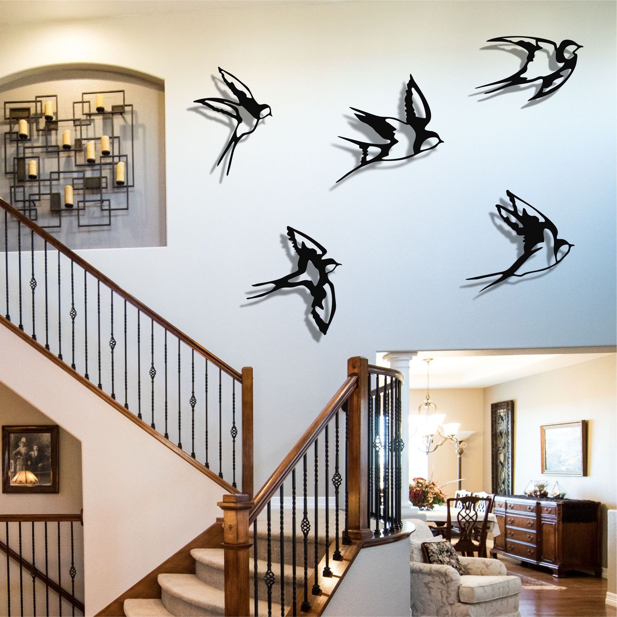 Best And Newest Metal Wall Art Swallow Birds Set Of 5 Bird Sign Metal Birds – Etsy Intended For Metal Bird Wall Sculpture Wall Art (Photo 6 of 15)