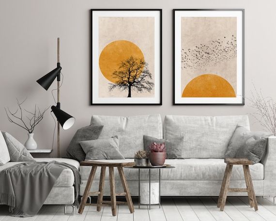 Buy Sunset Silhouette Set Of 2 Prints Wall Art Set Abstract Art Online In  India – Etsy Pertaining To Famous Abstract Silhouette Wall Sculptures (Photo 14 of 15)