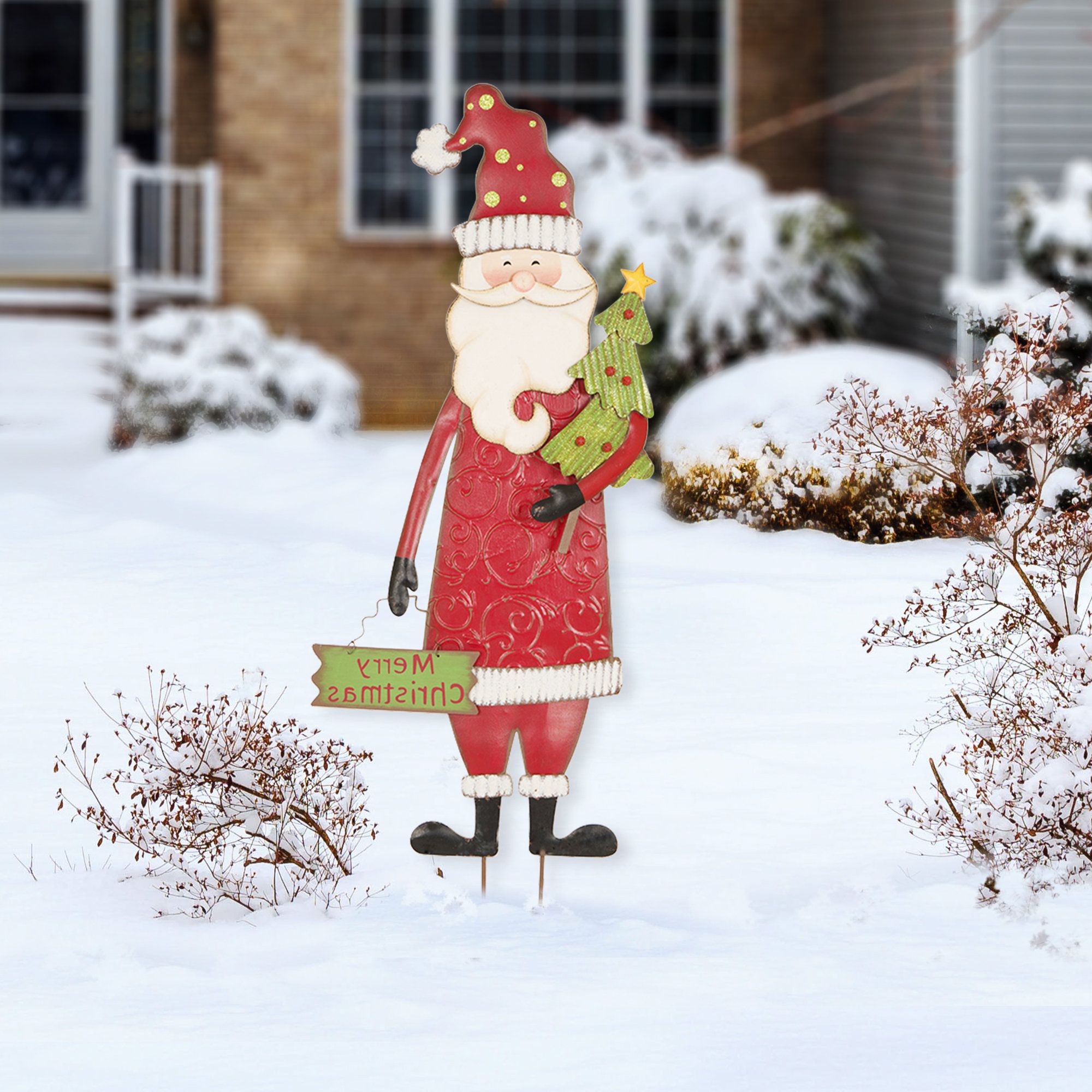 Current Glitzhome 36"h Metal Christmas Santa Yard Stake Or Standing Decor Or Wall  Decor & Reviews (View 15 of 15)