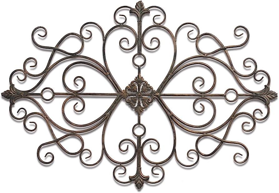 Current Iron Outdoor Hanging Wall Art With Amazon: Rustic Metal Scroll Wrought Iron Wall Decor 36" X 24", Hanging  Distressed Finish Traditional Large Art Wall Decor For Living Room, Antique  Vintage Outdoor Metal Wall Decor For Bedroom Fireplace : (View 15 of 15)