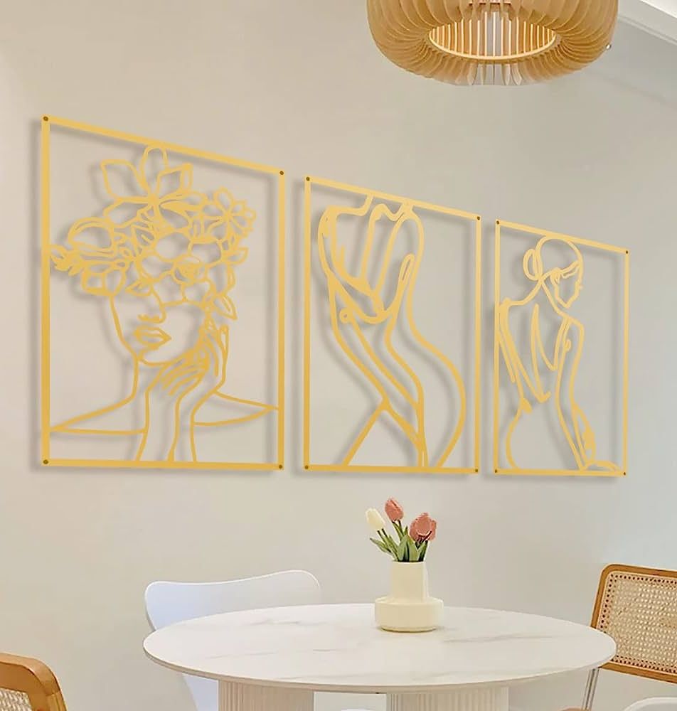 Current Large Single Line Metal Wall Art Regarding Gold Wall Art Décor，3 Pc Minimalist Décor Single Line Art Wall Décor，3d Large  Metal Woman Body Shape Abstract Wall Art For Living Room, Kitchen Bedroom  Living Room Bathroom （16x11inch） : Amazon.ca: Home (Photo 12 of 15)