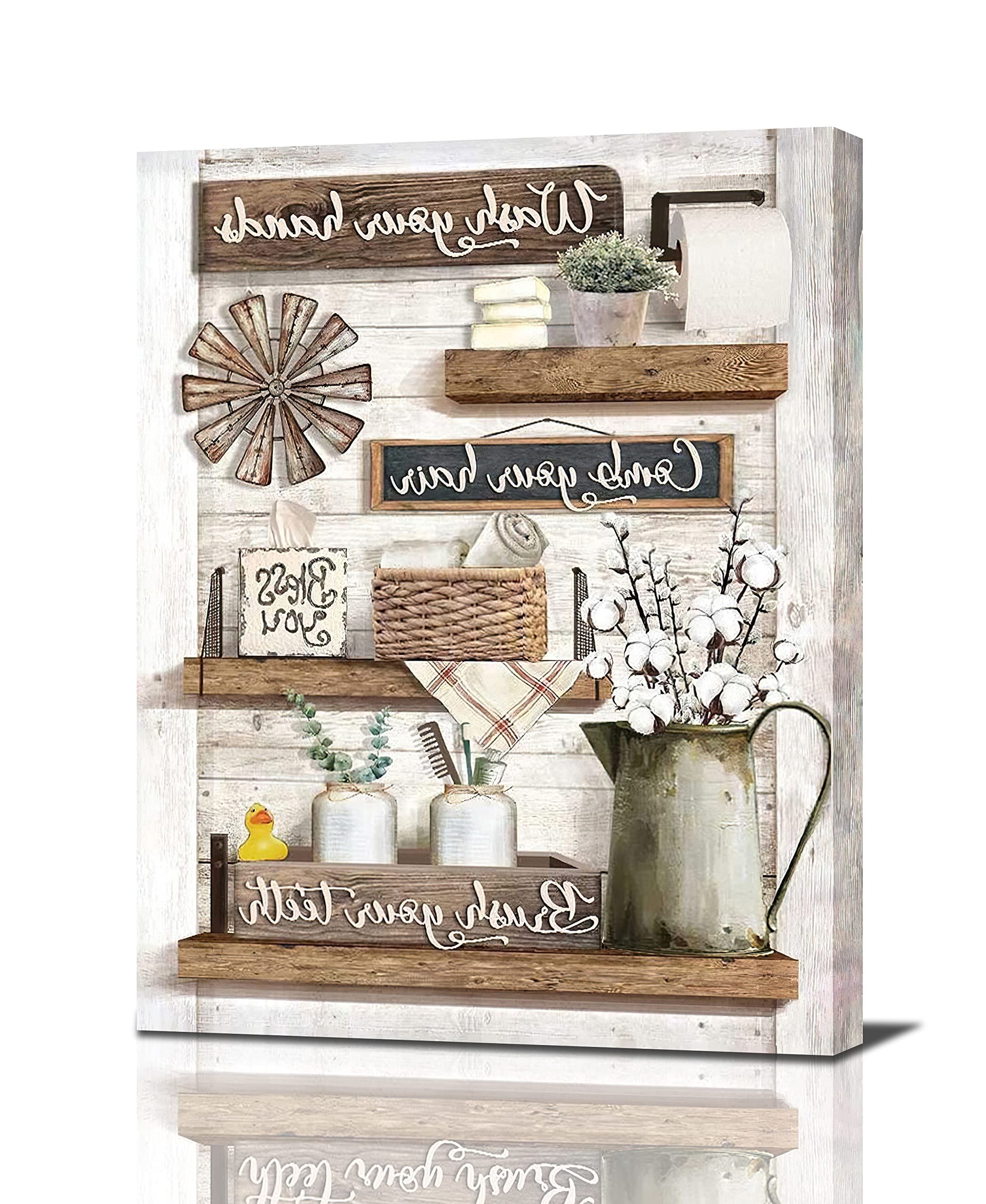 Current Rustic Decorative Wall Art Regarding Amazon: Fuzawet Farmhouse Bathroom Decor Wall Art Rustic Bathroom  Pictures Canvas Print Country Bathroom Signs Painting Artwork Modern Home  Decorations For Bathroom Framed Ready To Hang 12x16in : Home & Kitchen (View 2 of 15)