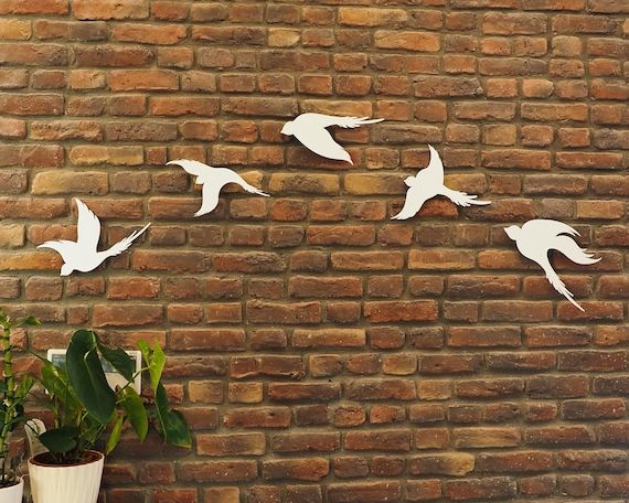 Fashionable Metal Birds Wall Art Set De 5 Décoration Murale En Métal – Etsy France Pertaining To Metal Bird Wall Sculpture Wall Art (Photo 1 of 15)