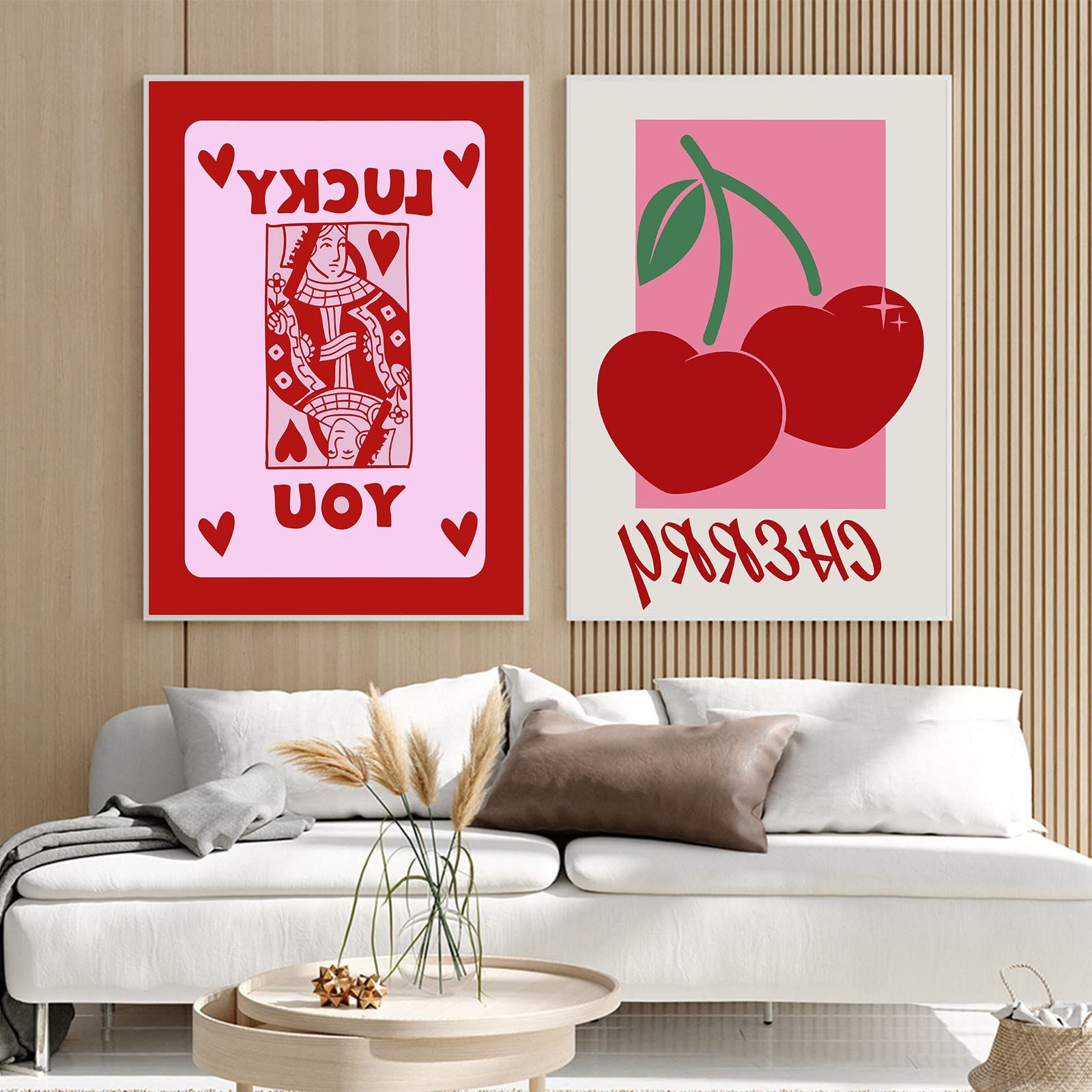Favorite Amazon: Pink Aesthetic Canvas Wall Art Queen Of Heart Painting Red And  Pink Poster Playing Cards Prints Cherry Fruit Canvas Art Lucky You Art  Print Preppy Room Decor Girls Room Decor 16x24inchx2pcs Inside Aesthetic Wall Art (Photo 4 of 15)