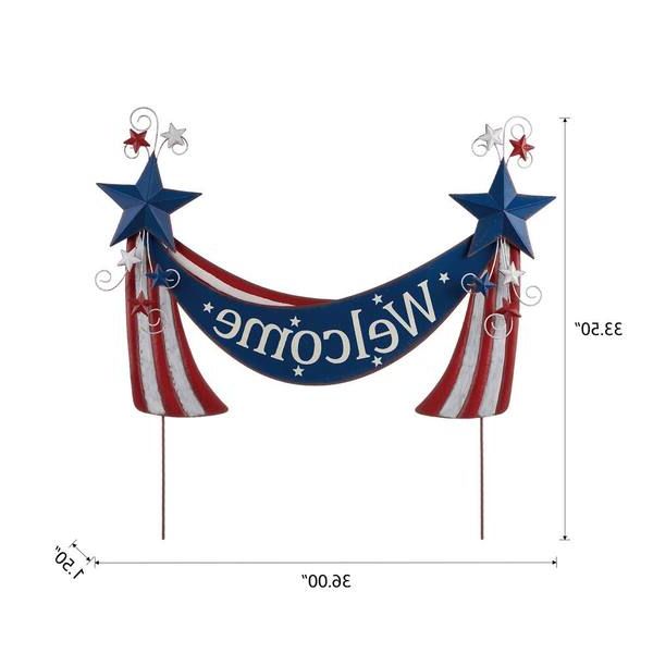 Favorite Glitzhome 36 In. W Metal Patriotic Yard Stake Or Wall Decor (kd, 2  Function) 2004000009 – The Home Depot Regarding Metal Sign Stake Wall Art (Photo 12 of 15)