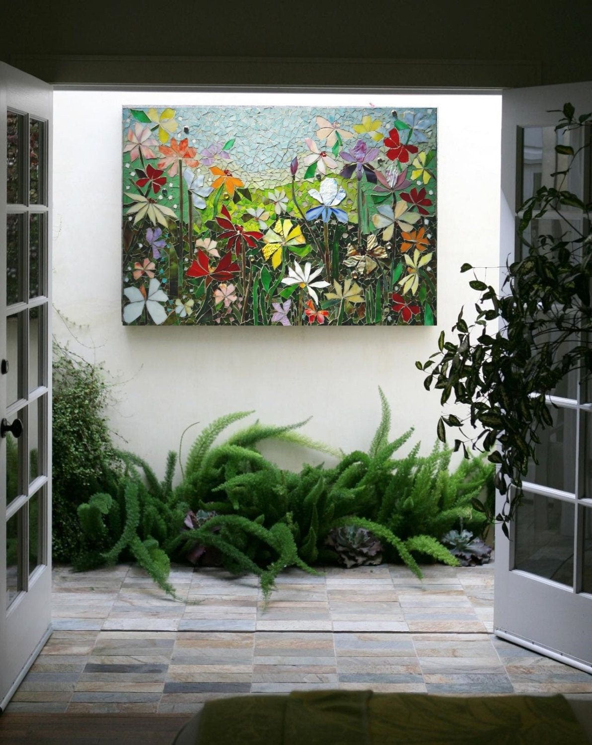 Flower Garden Mosaic Stained Glass Mosaic Wall Hanging – Etsy With Regard To Most Up To Date Indoor Outdoor Wall Art (View 9 of 15)