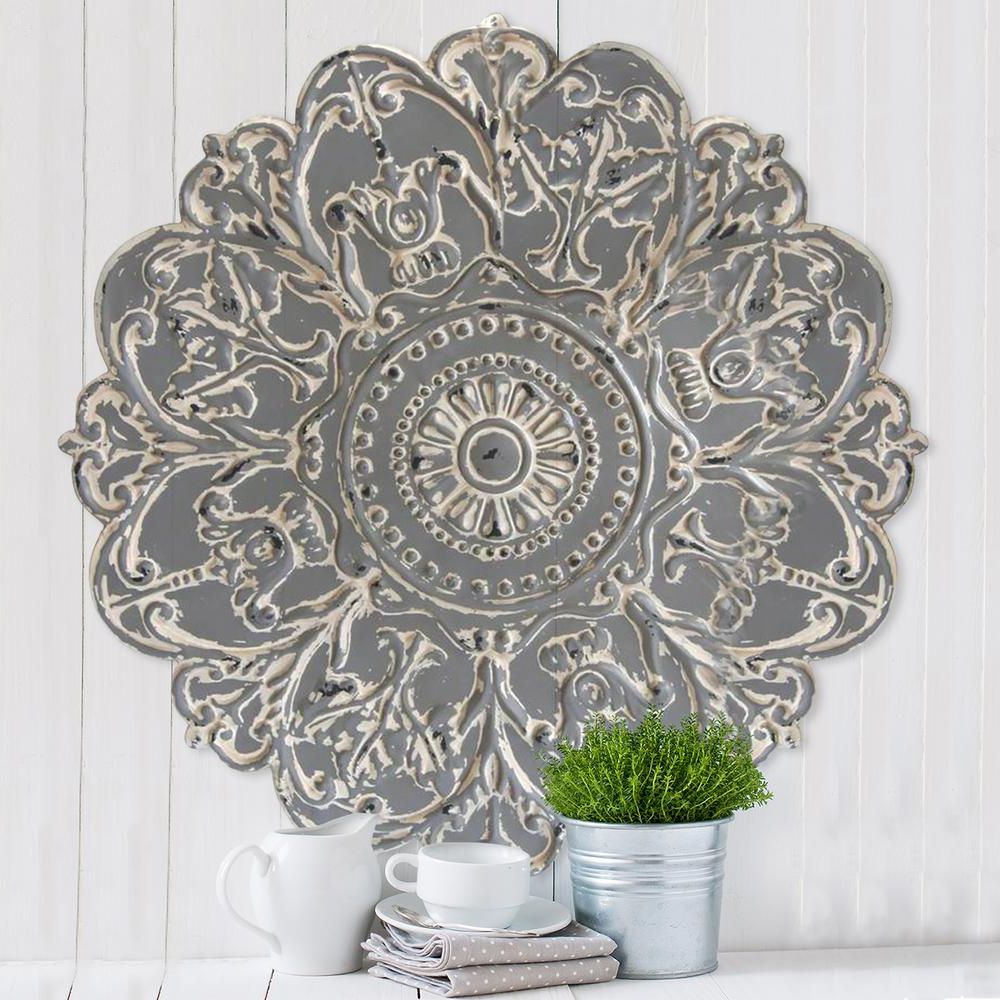 Gray Metal Wall Art Throughout Popular Stratton Home Decor Grey Metal Medallion Wall Decor S07730 – The Home Depot (Photo 6 of 15)