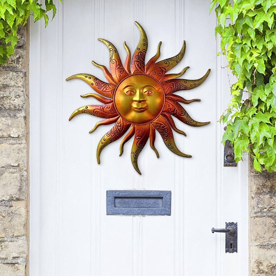 Hanging Wall Art For Indoor Outdoor Intended For Latest Amazon : Daogtc Metal Sun Wall Art Decor 17.3 Inches Rustic Retro Metal  Sun Hanging Decoration For Indoor Outdoor,metal Sun Art Sculpture For Home  Garden Farmhouse Yard Patio Fence Living Room Bedroom(gold) : (Photo 1 of 15)
