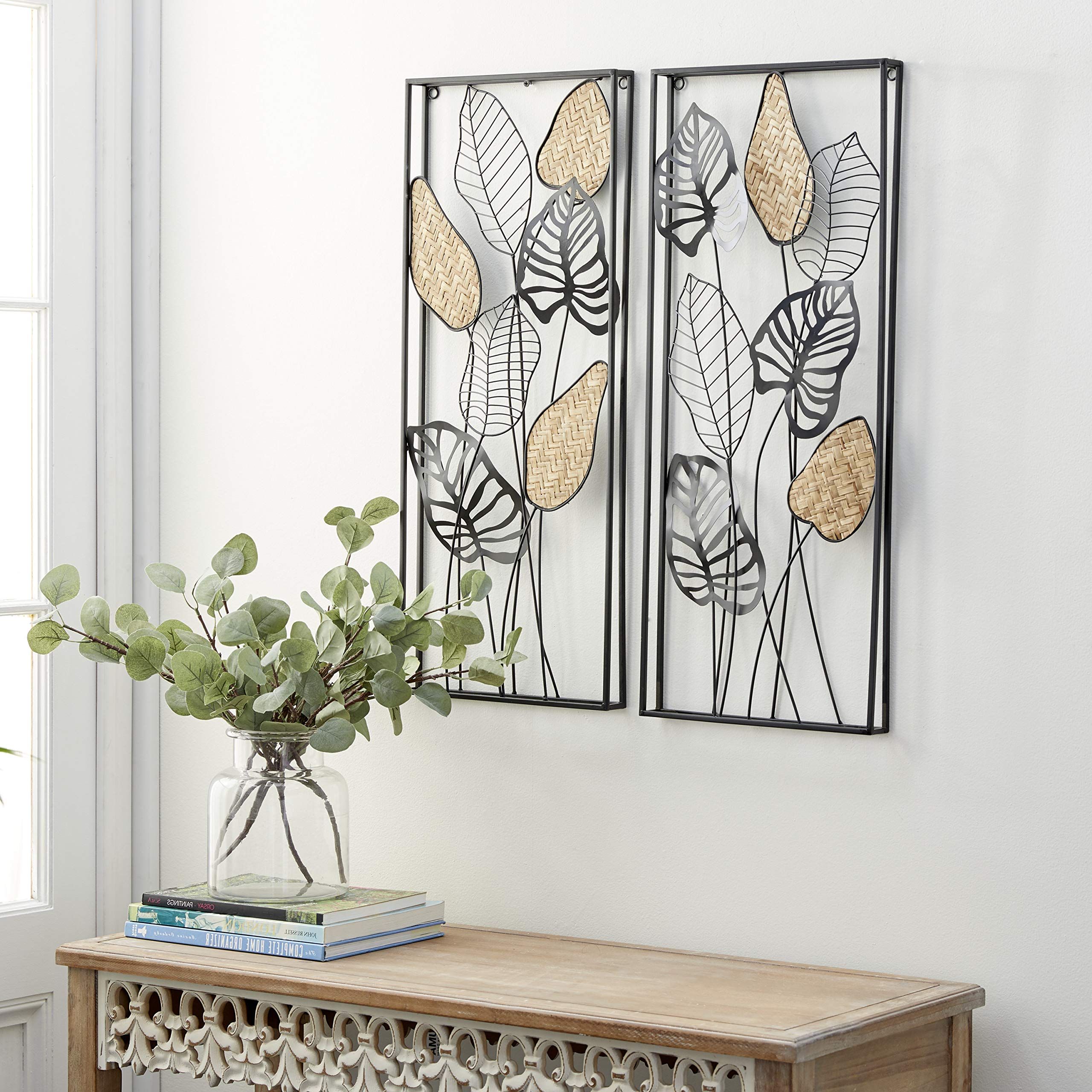 Intricate Laser Cut Wall Art Pertaining To Most Current Amazon: Deco 79 Metal Leaf Tall Cut Out Wall Decor With Intricate Laser  Cut Designs, Set Of 2 12"w, 30"h, Black : Home & Kitchen (Photo 1 of 15)