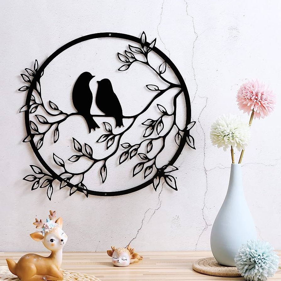 Latest Bird On Tree Branch Wall Art Intended For Amazon: Ferraycle Metal Wall Art Bird On Tree Branch Metal Bird Wall  Silhouette Bird Wall Art Decor For Living Room Garden Bedroom Office Home  Wall Housewarming Party Decor (black) : Home & (Photo 1 of 15)
