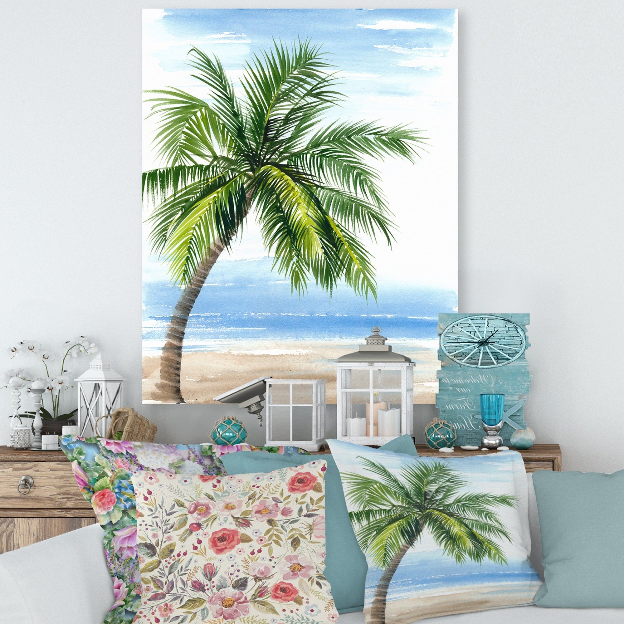 Latest Nautical Tropical Wall Art With Designart "palm Tree At The Beach Resort" Nautical & Coastal Canvas Wall Art  Print – On Sale – –  (View 8 of 15)