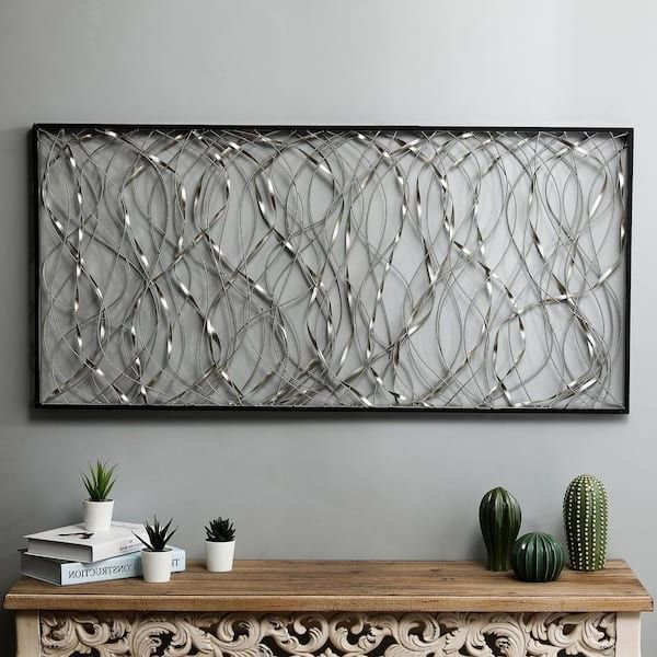 Luxenhome Metal Infinity Rectangular Wall Decor Wha781 – The Home Depot For Newest Gray Metal Wall Art (View 14 of 15)