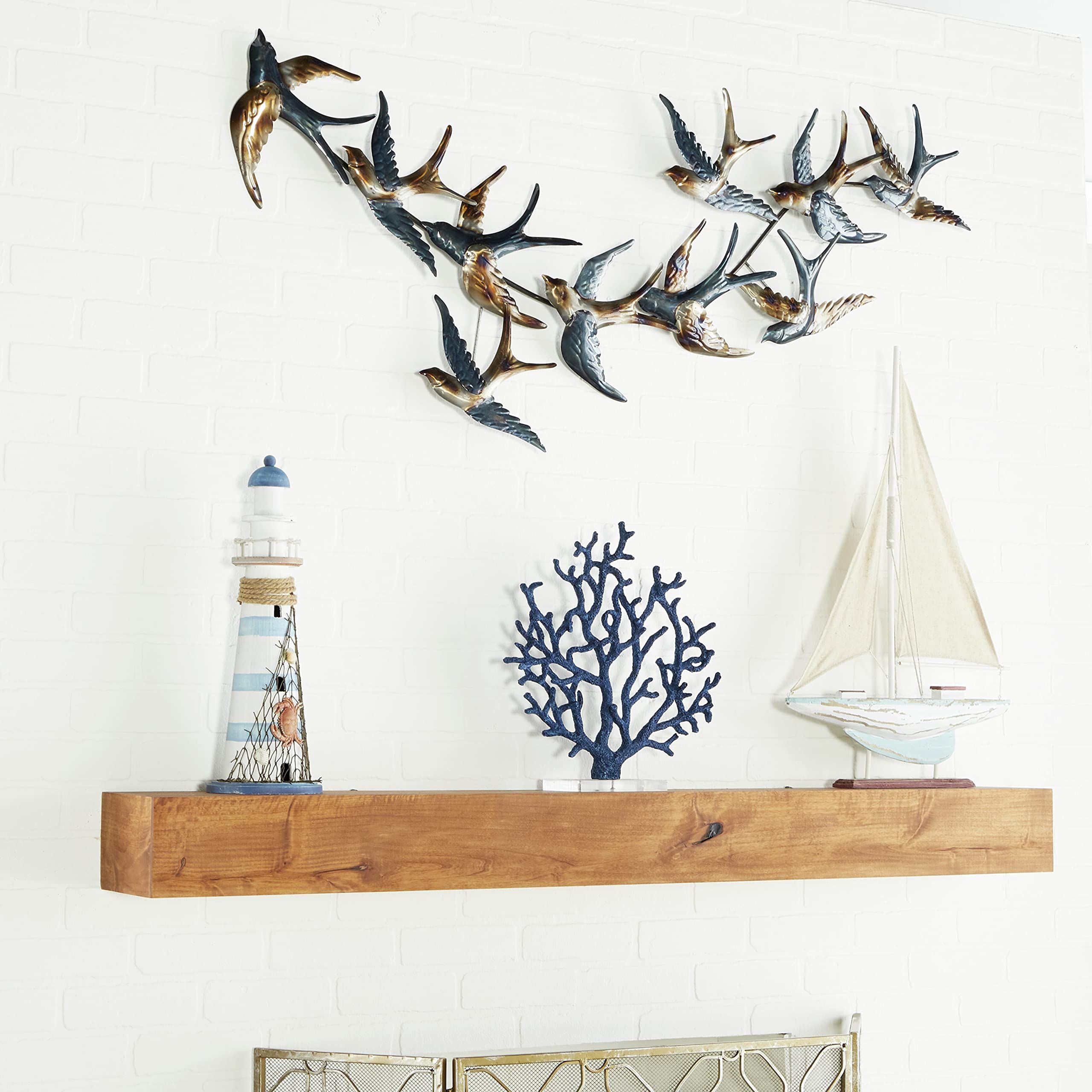 Metal Bird Wall Art Intended For Most Popular Amazon: Deco 79 Metal Bird Flying Flock Of Wall Decor, 52" X 3" X 27",  Blue : Patio, Lawn & Garden (View 10 of 15)