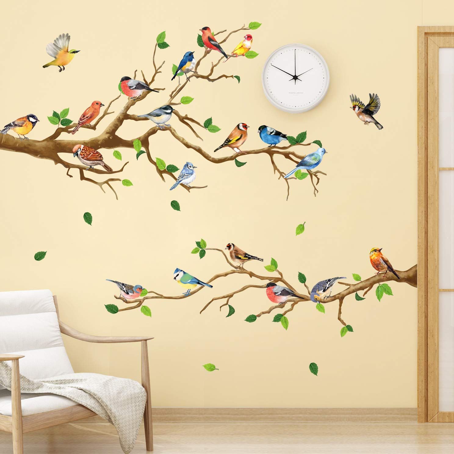 Most Current Amazon: Rw Zsz1069 Birds On Tree Wall Decals Tree Branch Wall Stickers  Colorful Birds Green Tree Decals Diy Removable Colorful Flying Bird Tree  Wall Art Decor For Kids Baby Bedroom Living Room Nursery Regarding Bird On Tree Branch Wall Art (View 2 of 15)