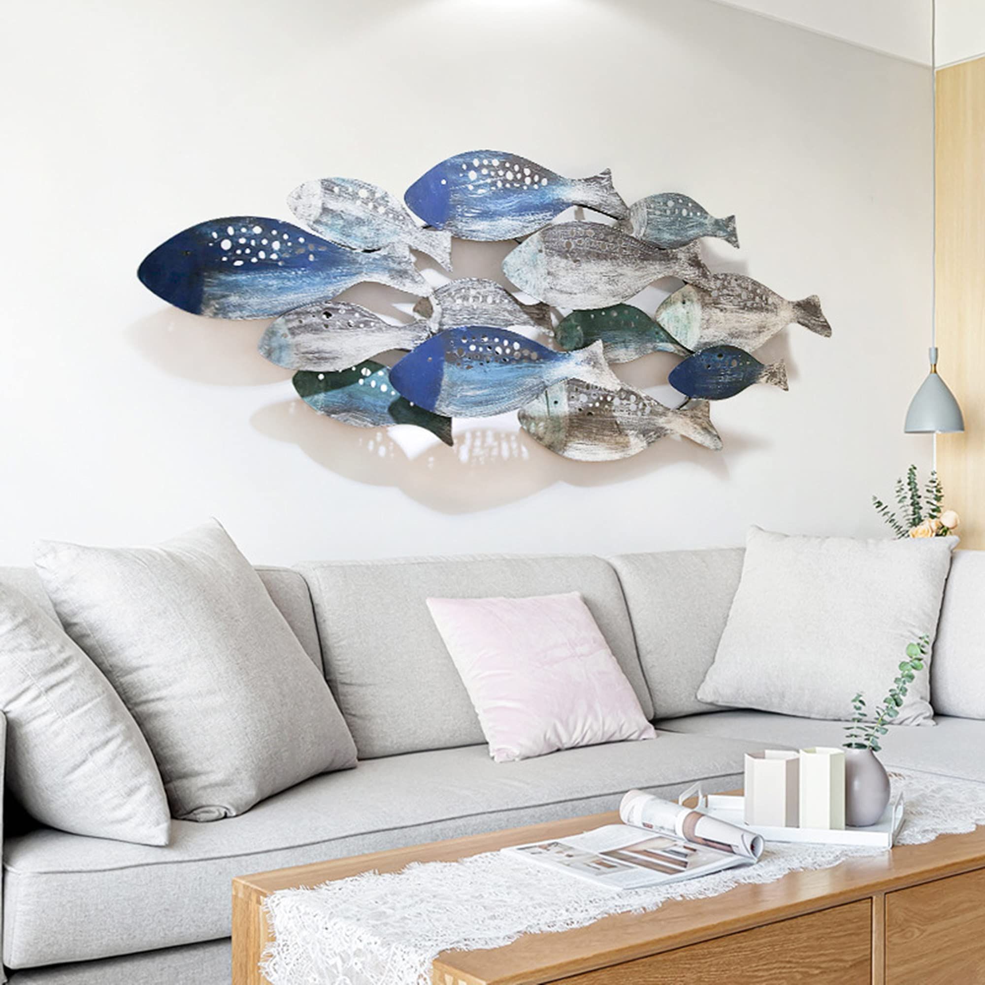 Most Current Metal Coastal Ocean Wall Art Regarding Amazon: Fmxymc Coastal Ocean Metal Fish Wall Decor, 50"x 20" Large 3d Fish  Wall Sculpture, Hand Painted Fish Hanging Decoration, For Living  Room/bedroom/dining Room : Home & Kitchen (View 4 of 15)