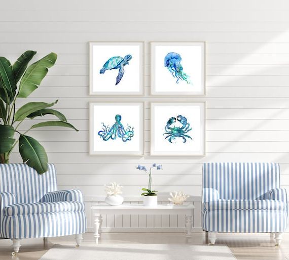 Most Current Nautical Tropical Wall Art Pertaining To Coastal Wall Art Coastal Wall Decor Nautical Art Print Set – Etsy (View 6 of 15)
