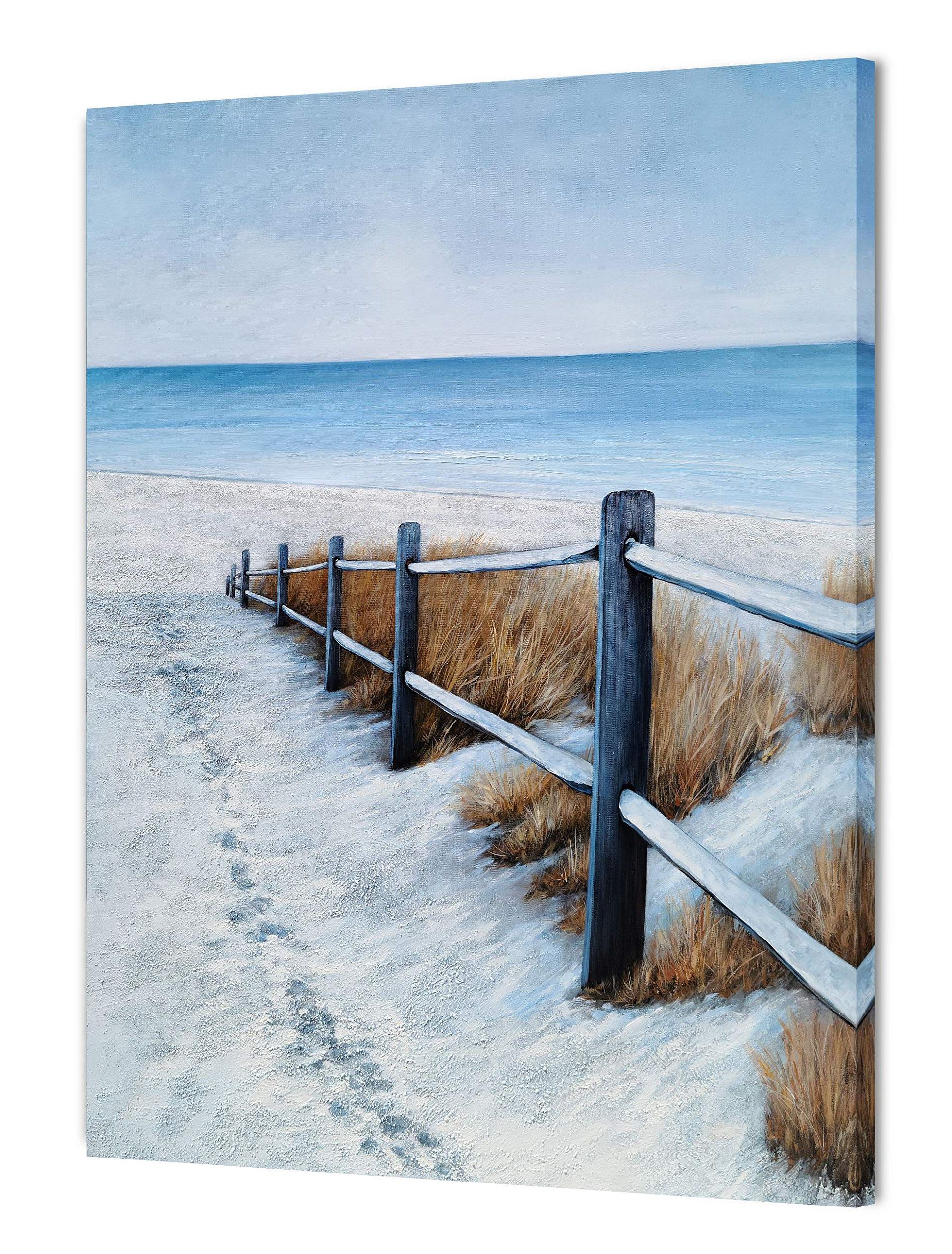 Most Recent Amazon: Yhsky Arts Beach Canvas Wall Art – Blue And White Painting With  Fence, Modern Abstract Coastal Pictures For Living Room Bedroom Bathroom  Decor: Posters & Prints In Bathroom Bedroom Fence Wall Art (View 2 of 15)