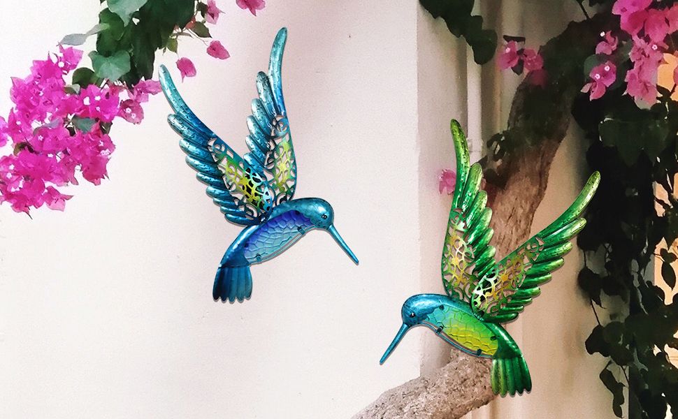 Most Recent Hummingbird Wall Art For Amazon : Hongland Metal Hummingbird Wall Art 15inch Metal Birds Wall  Sculpture Garden Decoration Outdoor Statue Patio Fence Hanging Plaques 2  Pack : Patio, Lawn & Garden (View 15 of 15)