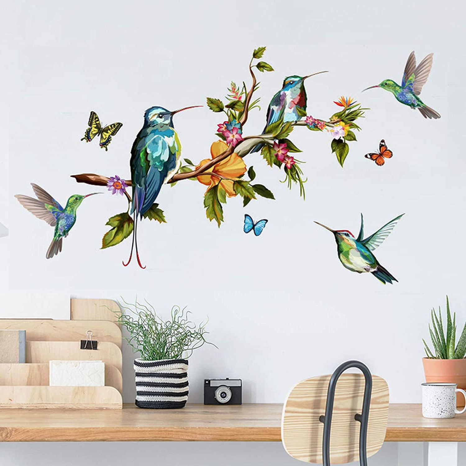 Most Recently Released Hummingbird Wall Art With Regard To Hummingbird Wall Decals For Home, Hummingbirds On Tree Branch Wall Stickers,  Removable Watercolor Birds Butterflies Wall Art Mural Decor Home  Decorations For Bedroom Living Room Office – Walmart (Photo 6 of 15)