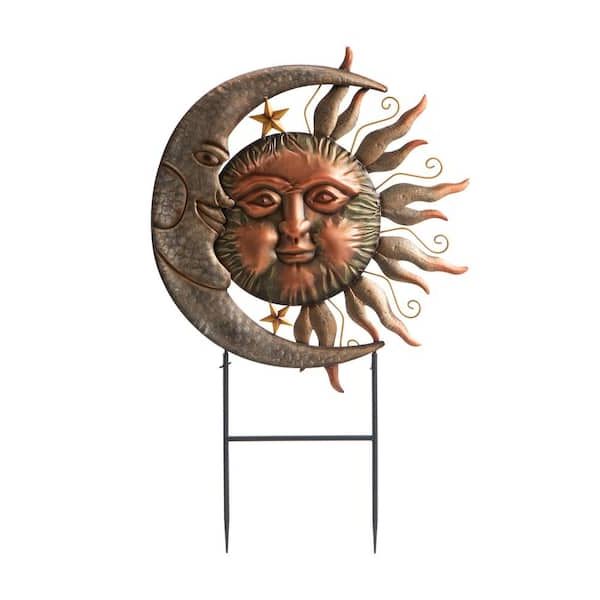 Most Recently Released Metal Sign Stake Wall Art Pertaining To Glitzhome 36.25 In. H Metal Sun And Moon Garden Stake Or Wall Decor (kd)  2023000013 – The Home Depot (Photo 10 of 15)