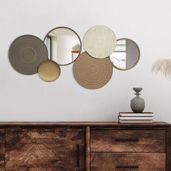 Most Up To Date Multicolor Metal Plates Centerpiece Wall Art Within Stratton Home Decor Layered Multi Color Metal Plates With Mirrors Centerpiece  Wall Decor S49282 – The Home Depot (Photo 7 of 15)