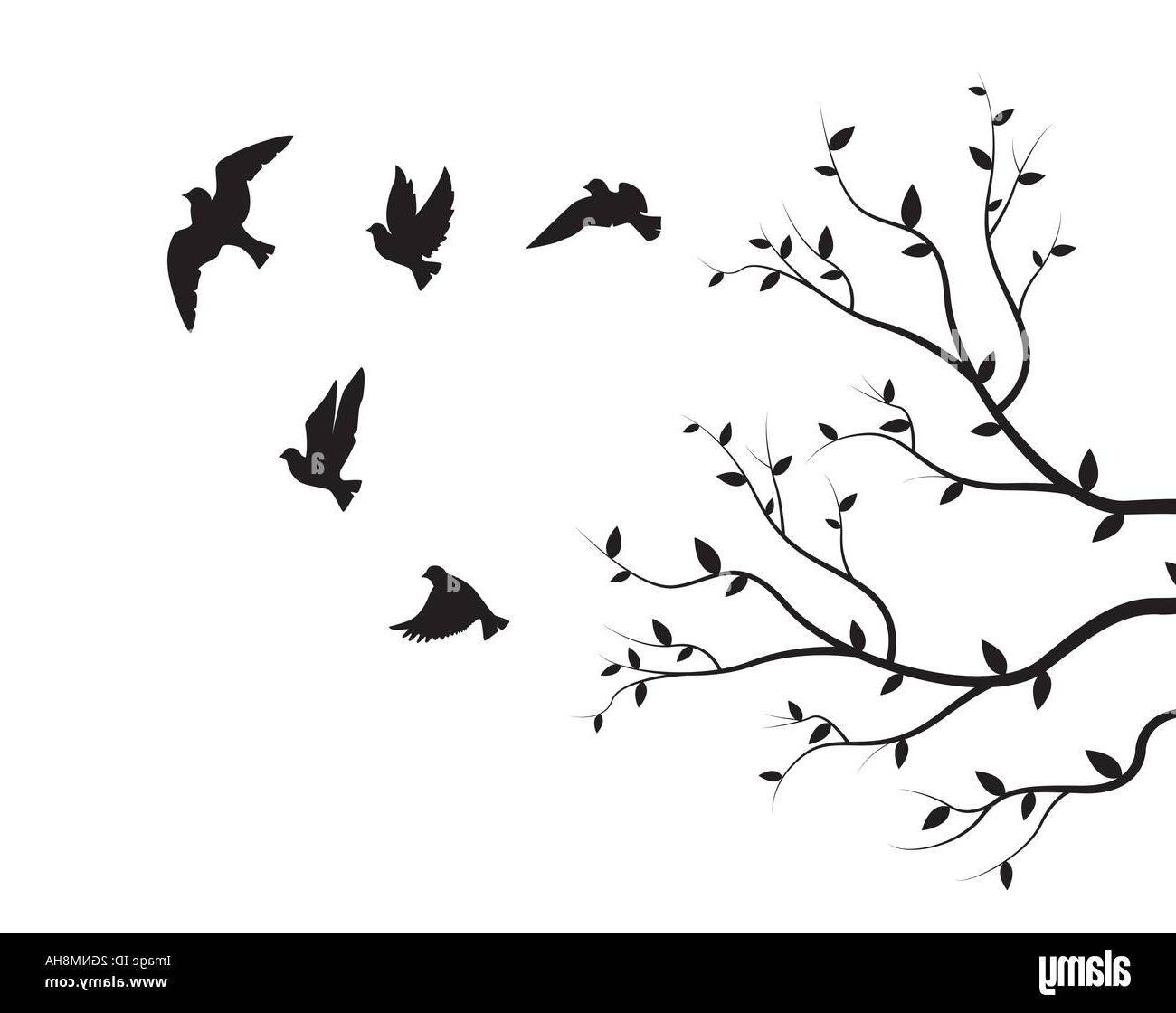 Most Up To Date Silhouette Bird Wall Art Within Flying Birds Silhouettes And Branch Illustration Isolated On White  Background, Vector. Natural Wall Decals, Wall Art, Artwork. Black And White  Minimal Stock Vector Image & Art – Alamy (Photo 10 of 15)