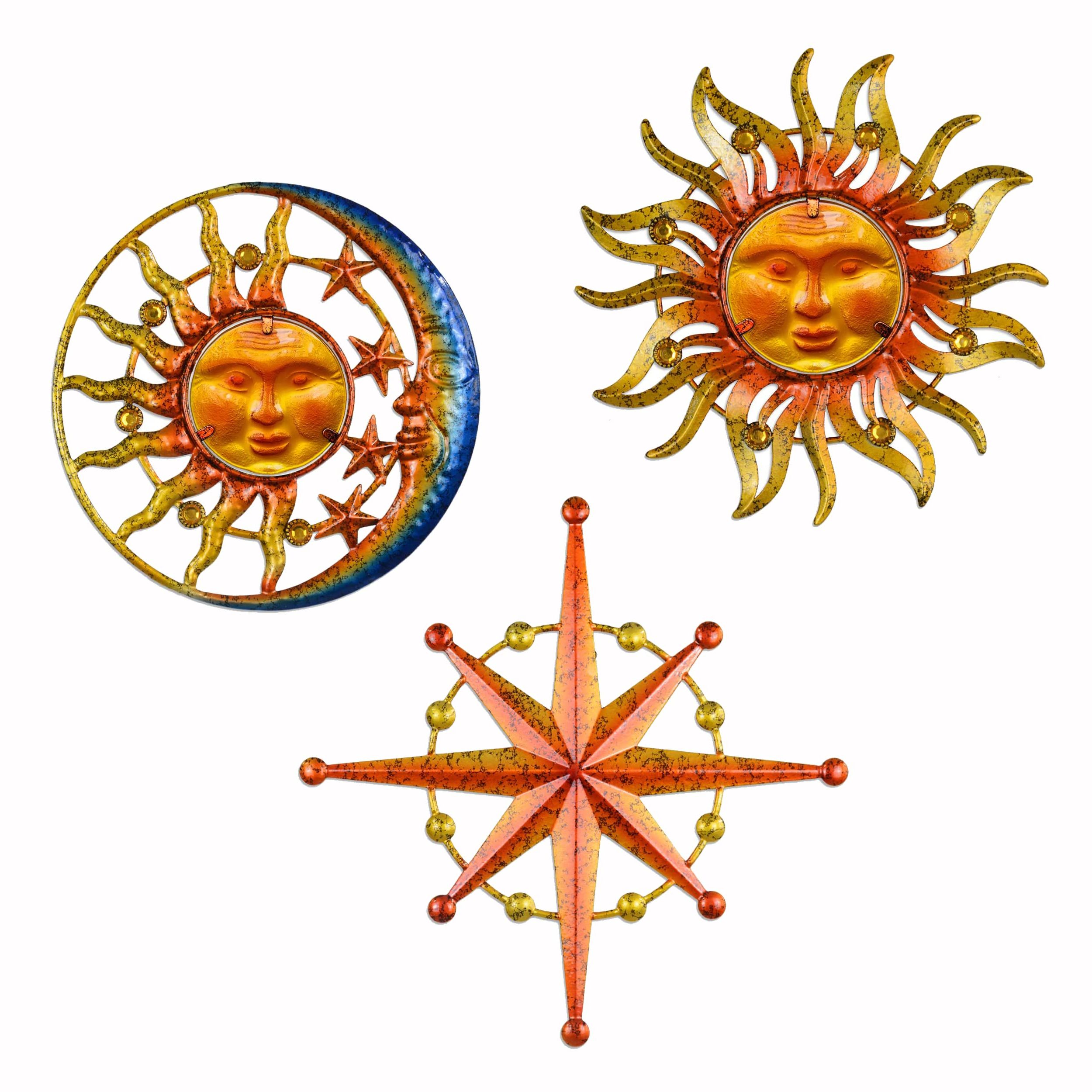 Newvees Sun Face Metal Wall Art Décor Outdoor Indoor, Sun Moon Star, Metal  Glass Hanging For Garden Sun Face Sculptures & Statues Statues Wall Art For  Farmhouse, Patio, Garden Decoration(3 Pack) : Throughout 2017 Metal & Glass Hanging Wall Art (Photo 10 of 15)