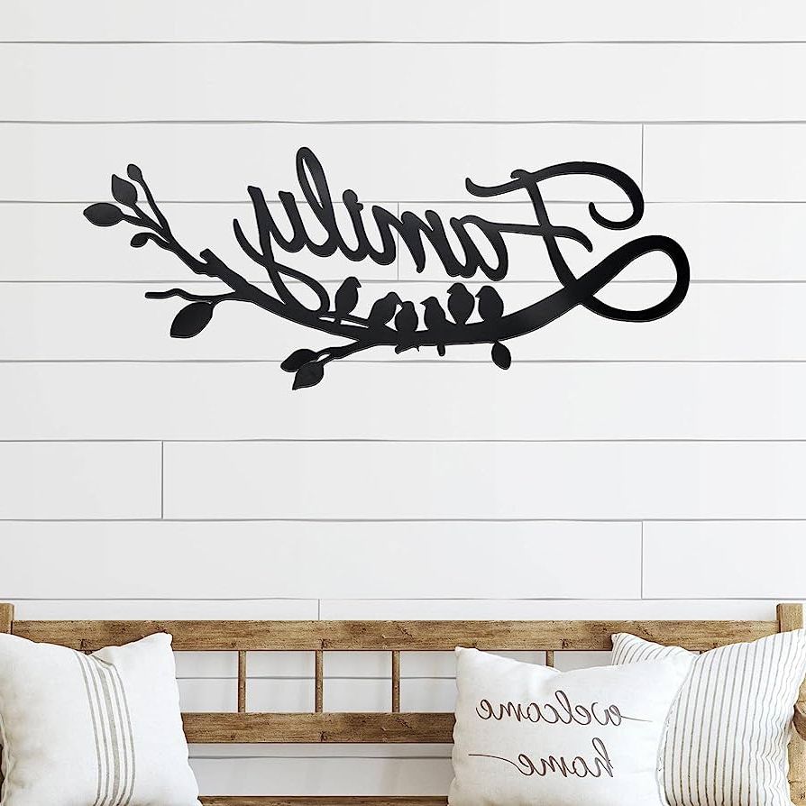 Popular Amazon: Family Wall Decor Metal Family Sign Cursive Word Family Wall  Sign Black Iron Home Decor Wall Art Rustic Hanging Family Word Sign Country  Home Decor For Home Dining Room Kitchen Door In Family Word Wall Art (View 4 of 15)