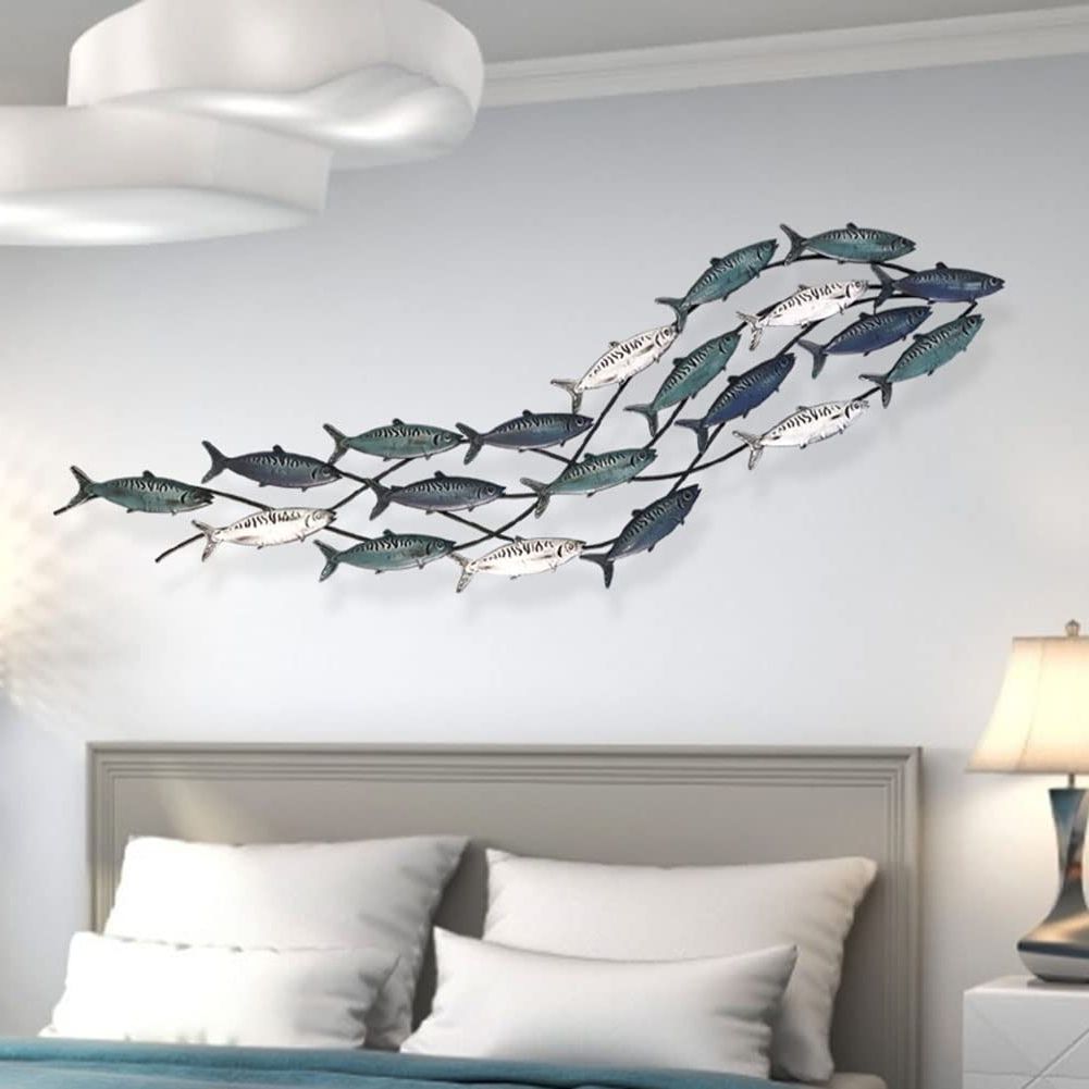 Popular Metal Coastal Ocean Wall Art Intended For Amazon: Sun Rdpp Metal Fish Wall Art Decor, Large Coastal Ocean Metal  Fish Wall Hangings Decor Wall Sculpture For Living Room Bedroom (a) : Home  & Kitchen (View 2 of 15)