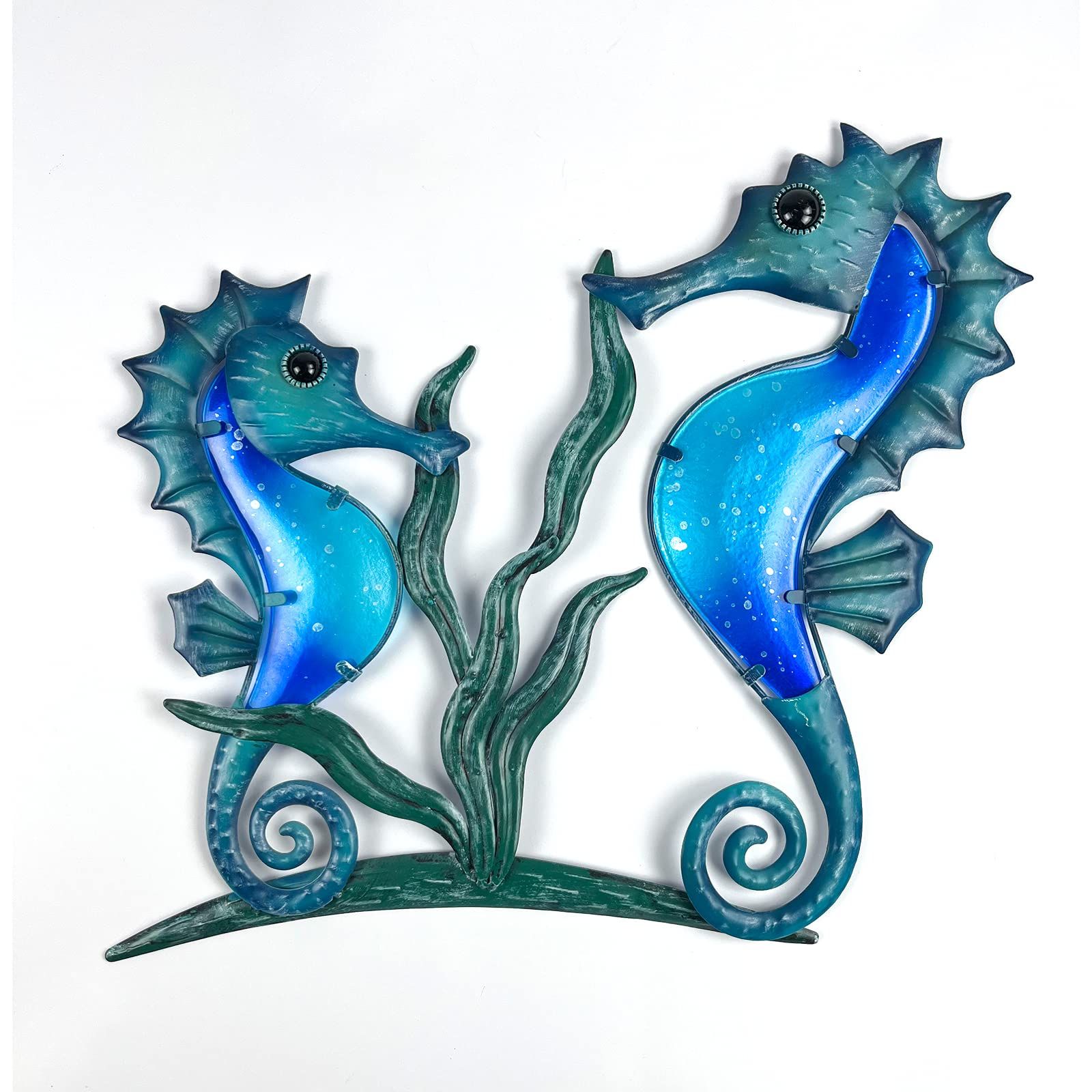 Recent Amazon: Hongland Metal Seahorse Wall Decor Glass Ocean Wall Art Blue  Beach Theme Decorations Seahorse Couple Sculpture For Patio Pool Bathroom  Yard Fence Deck 16 Inch : Patio, Lawn & Garden With Seahorse Wall Art (Photo 6 of 15)