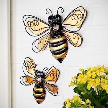 Recent Metal Wall Bumble Bee Wall Art Within Amazon: Giftcraft Metal Bee Wall Decor Set Of 2, Bee Metal Wall Decor, Bee  Metal Wall Art, Wall Decor For Living Room, Bedroom, Bathroom, Farmhouse,  Metal Home Decor Wall Sculpture : Home (Photo 6 of 15)