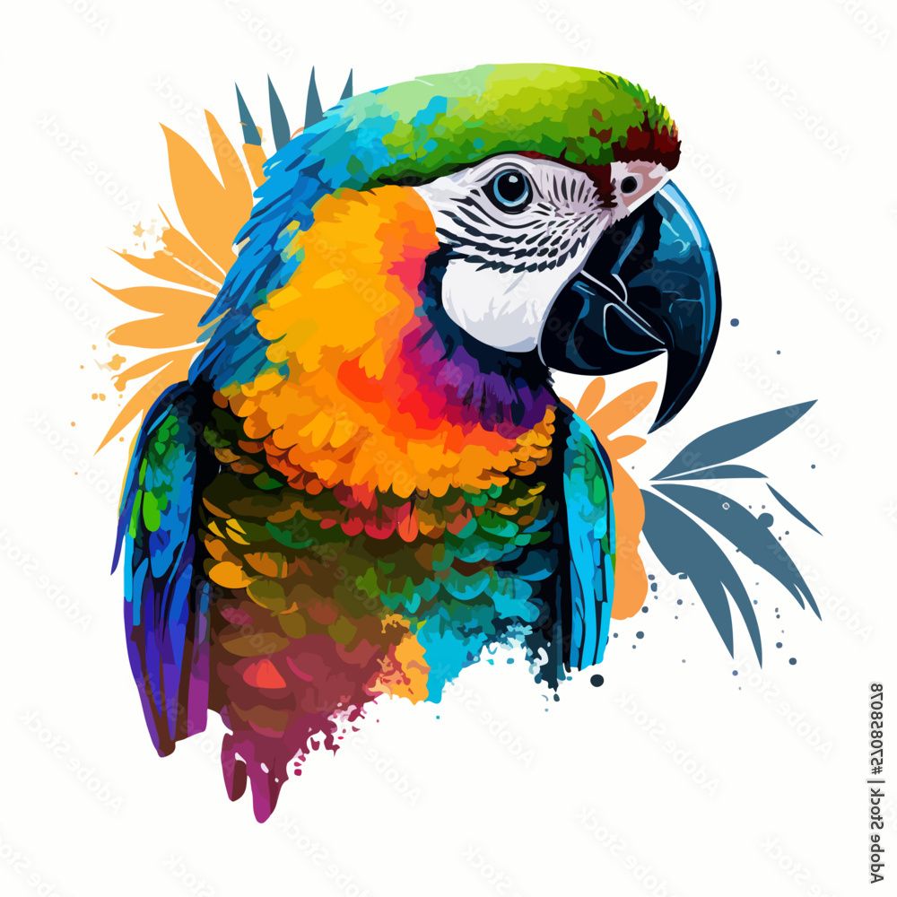 Recent Parrot Tropical Wall Art Inside Vecteur Stock Scenic Portrait Of A Cute Tropical Parrot With Colorful  Feathers, Plants And Paint Splatter. Printable Design For Wall Art,  T Shirts, Mugs, Cases. (Photo 3 of 15)