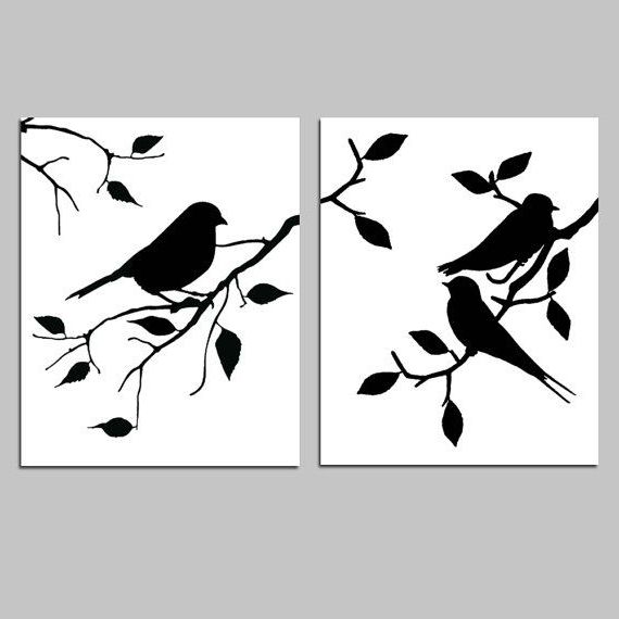 Silhouette Bird Wall Art In Latest Birds Of A Feather Duo Set Of Two 8x10 Modern Bird Prints – Etsy (View 15 of 15)