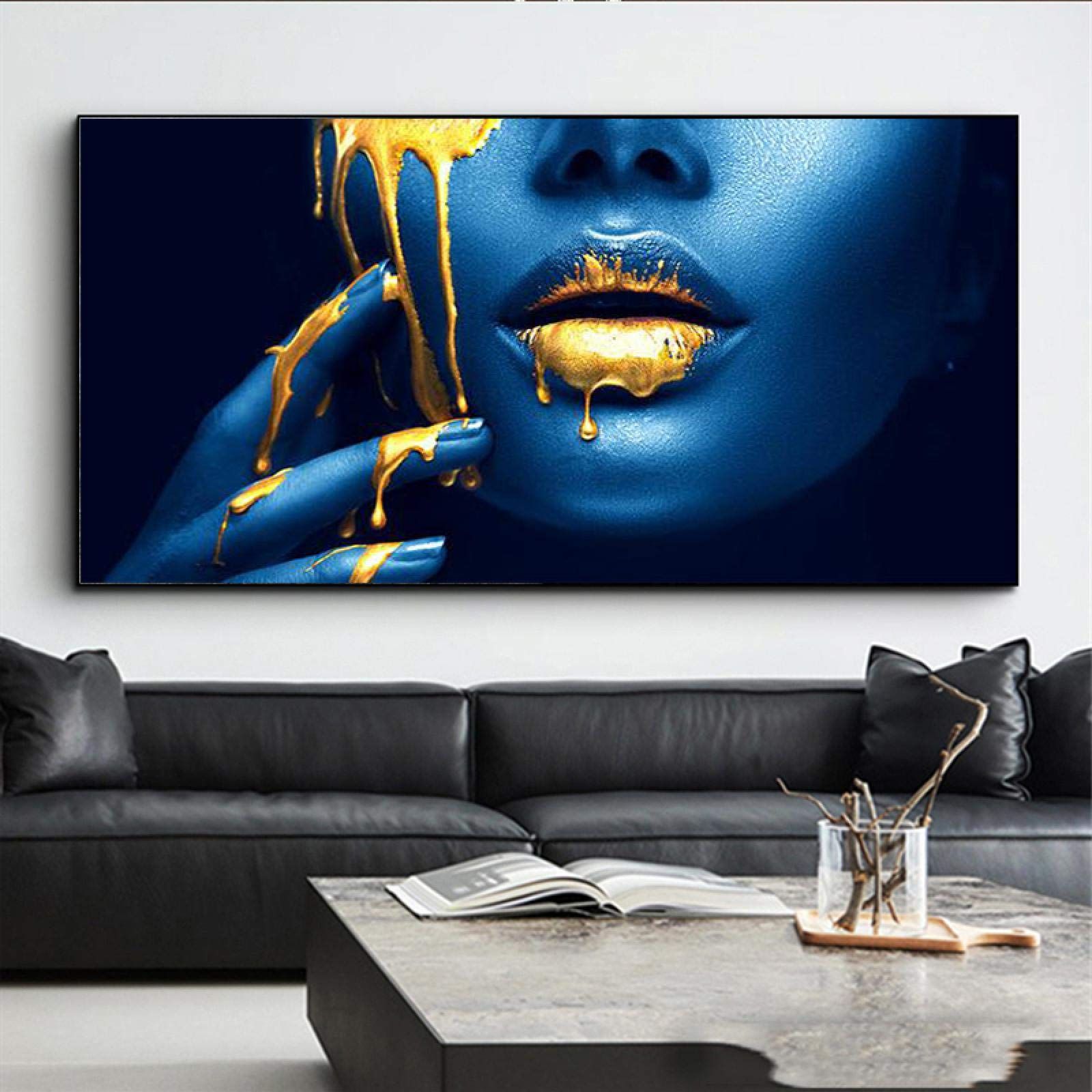 Stampato Su Tela African Woman Face Canvas Art Poster E Stampe Golden Sexy  Lips Wall Art Picture For Living Room 80x160 Cm Senza Cornice : Amazon (View 3 of 15)