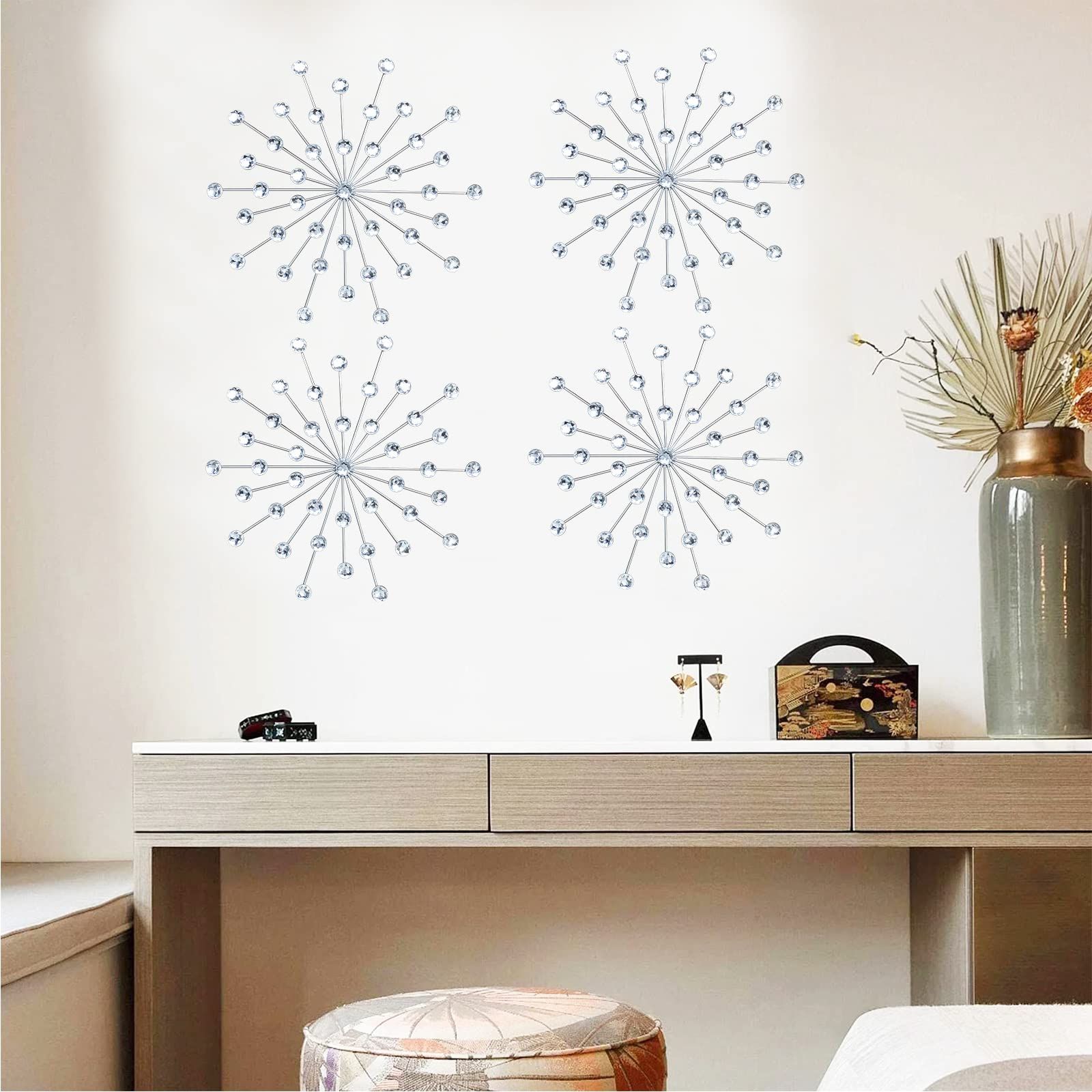 Starburst Jeweled Hanging Wall Art Throughout Latest Zexuiru 3 Set Silver Metal Jeweled Wall Art Bling Crystal Home Décor  Starburst Rhinestone Wall Hanging Diamond Accents : Home & Kitchen –  Amazon (View 15 of 15)