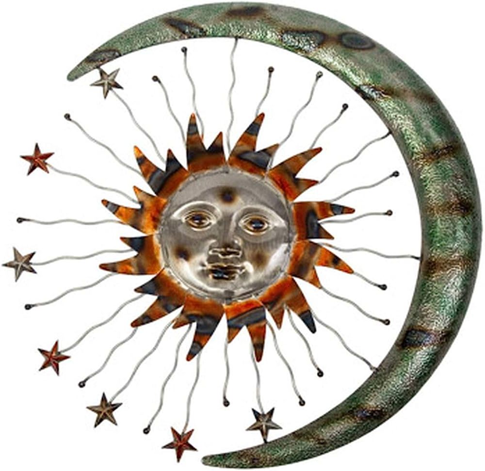 Sun Moon Star Wall Art Throughout Best And Newest Metal Wall Art Celestial Moon Sun And Stars Indoor Outdoor Garden Wall Decor  – 20 Inch Metal Sun Moon Stars Wall Hanging : Amazon (View 4 of 15)