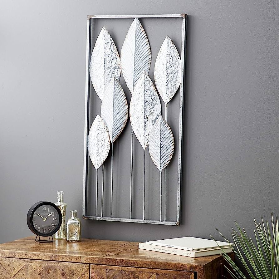 Tall Cut Out Leaf Wall Art For Popular Amazon: Deco 79 Metal Leaf Tall Cut Out Wall Decor With Intricate Laser  Cut Designs, 18" X 2" X 36", Gray : Home & Kitchen (Photo 2 of 15)
