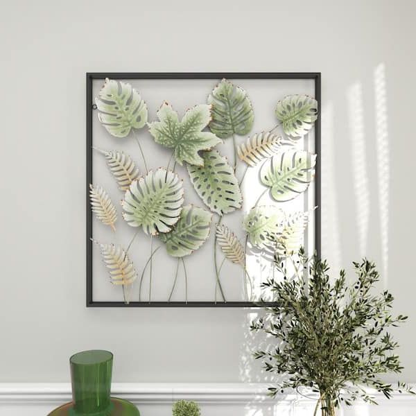 Tall Cut Out Leaf Wall Art Pertaining To Well Liked Litton Lane Metal Green Tall Cut Out Leaf Wall Decor With Intricate Laser  Cut Designs 89516 – The Home Depot (Photo 13 of 15)