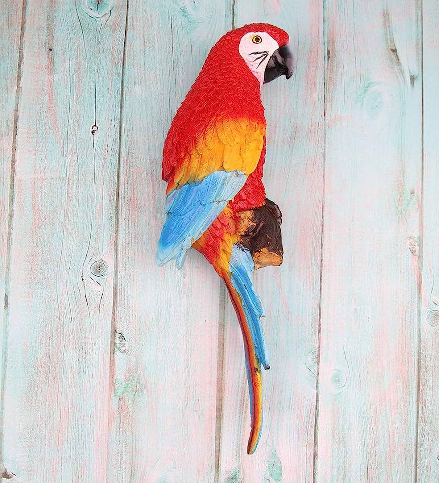 Trendy Amazon: Homerry Ropical Scarlet Macaws Wall Sculpture,decorative Parrot  Garden Statues And Figurines: Home & Kitchen In Bird Macaw Wall Sculpture (View 7 of 15)