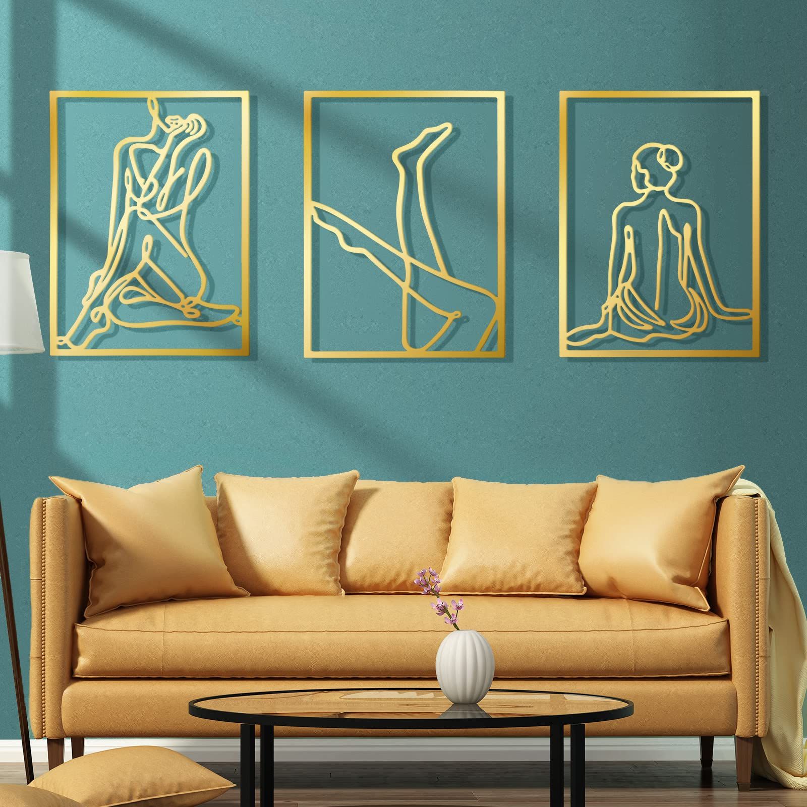 Trendy Large Single Line Metal Wall Art For Amazon: Set Of 3 Metal Wall Art Decor 15x12 Inch Modern Abstract Wall  Art Minimalist Wall Decor Large Rustic Wall Sculptures Single Line Decor  Accents Hanging Women's Body Outline Poster (gold, Modern (View 10 of 15)