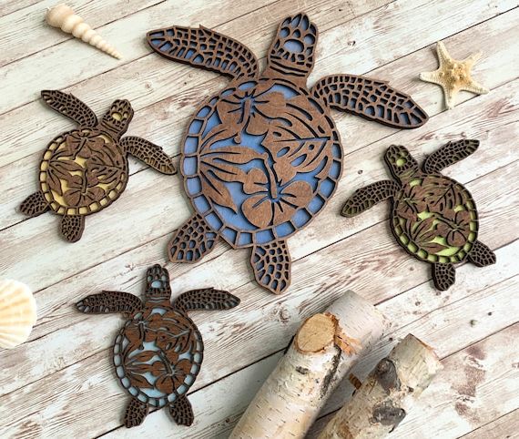 Tropical Sea Turtle Family Wall Art /hawaiian Honu Ohana / – Etsy Pertaining To 2018 Turtle Wall Art (View 6 of 15)